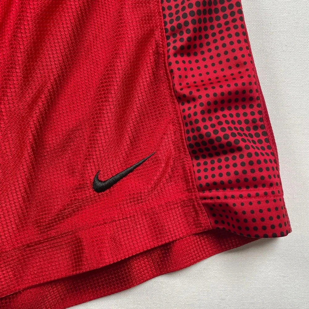 Nike Mens XL Basketball Shorts Red Mesh Black Polka Dot Side Stripe Athletic